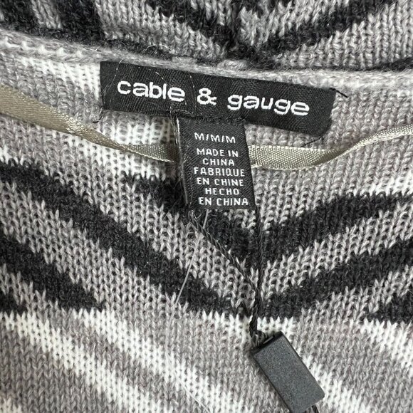 Cable & Gauge Cardigan Sweater Womens Medium Black Gray Aztec Open Front Draped - Picture 7 of 11